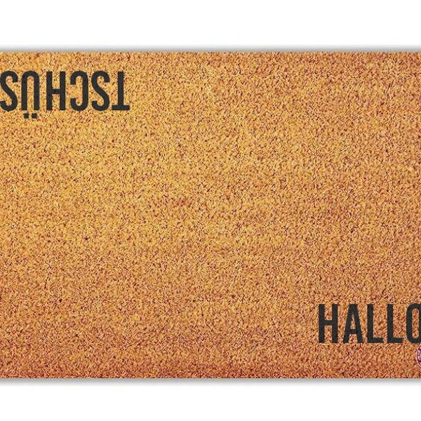 Mattentat - Hallo/Tschüss Kokosmatte 60x40cm - Fußmatte für Innen- und Außenbereich - robuste & rutschfest, aus nachwachsender Naturfaser UV