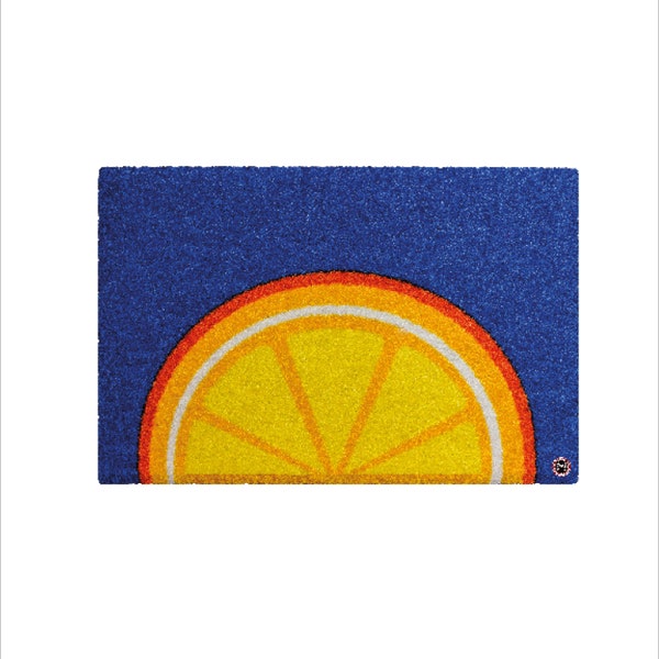 Paillasson Mattentat Lemon 60 x 40 cm bleu et jaune fabriqué à partir de fibres de nylon recyclées - tapis anti-salissures au design robuste pour l'intérieur et l'extérieur