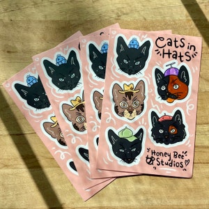 Cute Durable Sticker Sheets for Journals, Planners, and Crafts | “Cats in Hats” | Kitten | Pets
