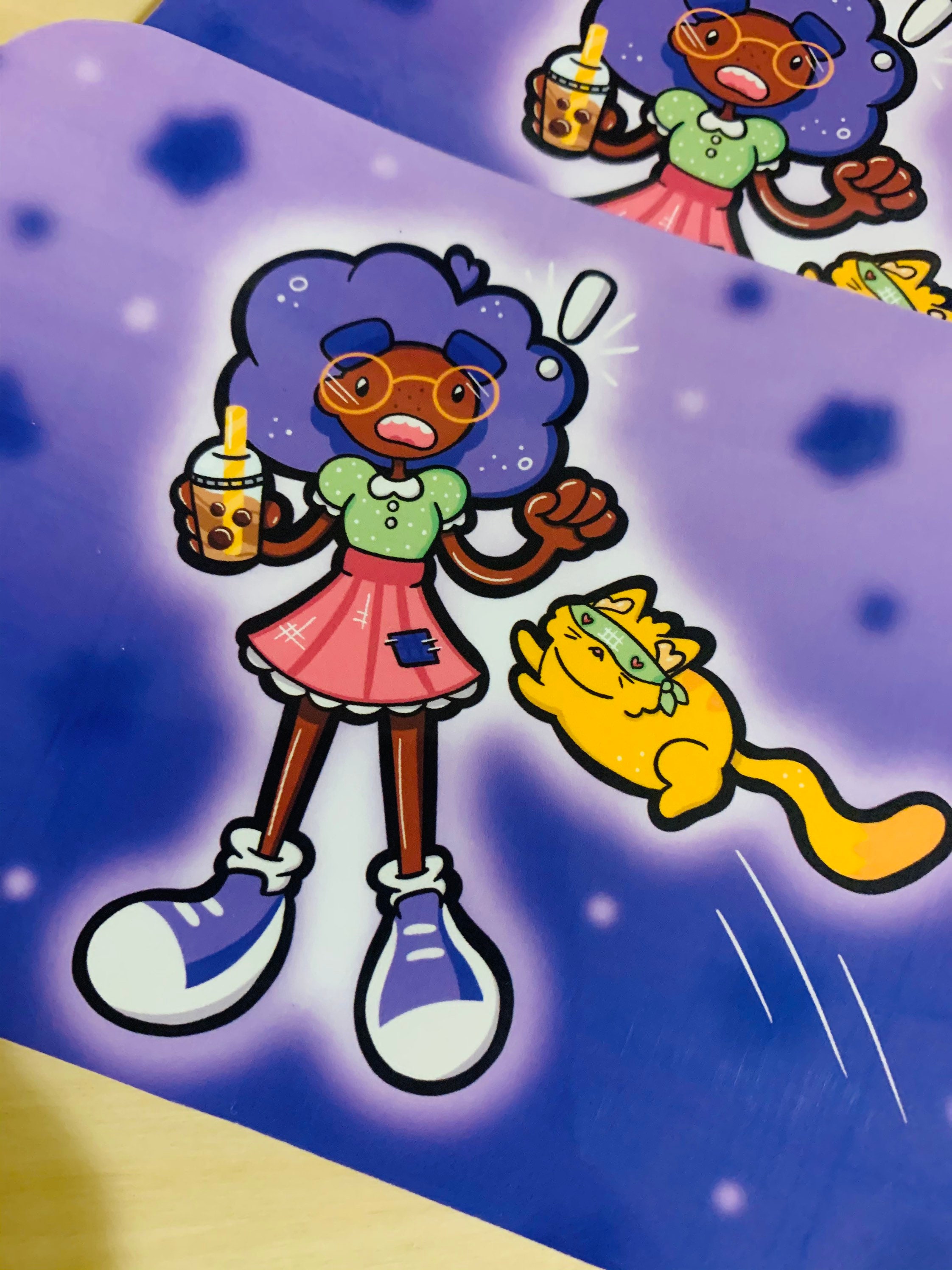 High Quality Kawaii Postcard Art Print Boba Girl with Cat | Etsy