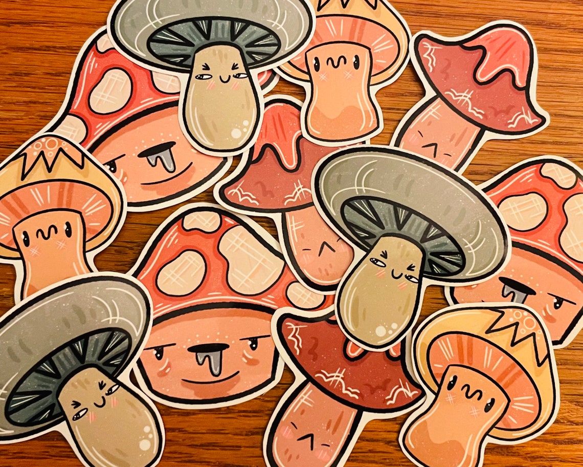 4 Pack Fungi Mushroom Stickers Large Durable Waterproof Etsy UK