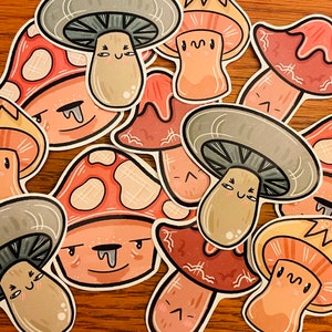 4 Pack Fungi Mushroom Stickers, Large Durable Waterproof Vinyl, Glossy, Cute Kawaii for Water Bottles, Journals, Decoration