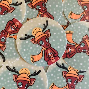 Large Durable Waterproof Vinyl Christmas Holiday Reindeer Sticker Great for Water Bottles, Journals, Decoration