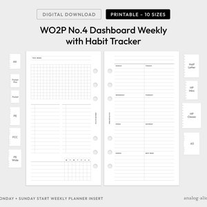Weekly Dashboard Layout Printable Insert | A5, Half Letter, A6, Personal/Personal Wide, FCC, Pocket, HP Mini & Classic | WO2P-04 | 10 Sizes