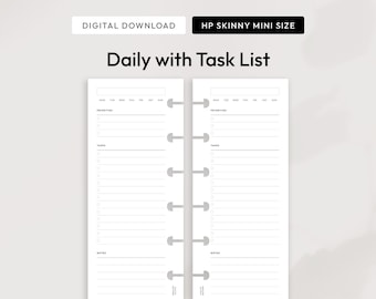 HP Skinny Mini Daily on 1 Page with Task List Printable Planner Insert | Digital Download