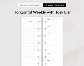 HP Skinny Horizontal Weekly with Task List Printable Planner Insert | Digital Download