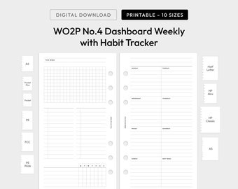 Mise en page du tableau de bord hebdomadaire | A5, Demi-lettre, A6, Personnelle/Personnel large, FCC, Poche, HP Mini et Classique | WO2P-04 | 10 tailles