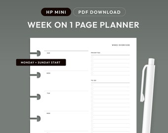 W01 | Agenda hebdomadaire minimaliste imprimable | Mini-agenda imprimable de la semaine en 1 page | Liste des tâches imprimable | Mini HP