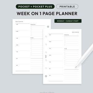 Pocket/Pocket XL Week on 1 Page Minimalist Weekly Planner Printable | Productivity Printable Planner | Pocket/Pocket Plus Rings | WO1P-01