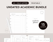 A5/Half Letter Undated Academic Planner Printable Bundle – Set of 15 | College Student Project, Daily, Monthly, & Weekly Planning Inserts