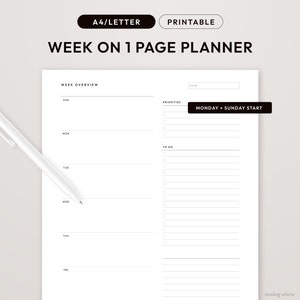 Minimalist Weekly Planner Printable Letter/a4 Week on 1 Page Week at a ...