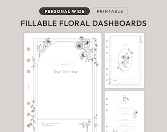 Personal Wide Fillable Floral Section Covers & Editable Table of Contents Printable Dashboard Set of 3 | Personal Wide Dashboard Insert
