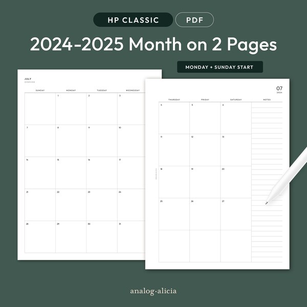 2025 Printable Calendar for Classic Hp Etsy