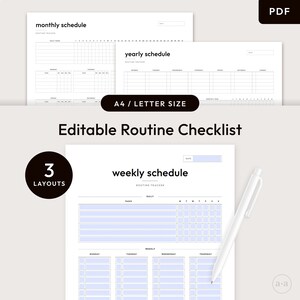Minimalist Routine Checklist | Editable Home Cleaning Schedule | Home Habit Trackers – 3 Versions in A4 and Letter Size (8.5x11)