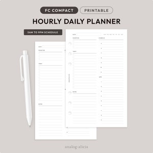 D01 | FCC Hourly Daily Planner Printable Insert | Routine Planner Insert | Hourly Productivity Planner | Task List Daily Insert | FC Compact