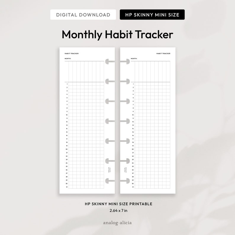 HP Skinny Mini Monthly Habit Tracker Printable Planner Insert | Digital ...