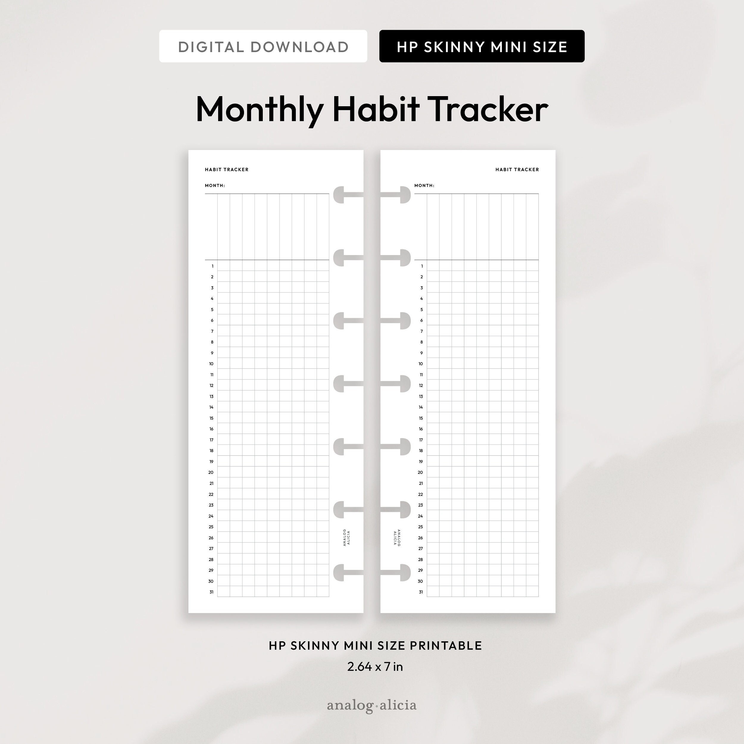 HP Skinny Mini Monthly Habit Tracker Printable Planner Insert | Digital ...