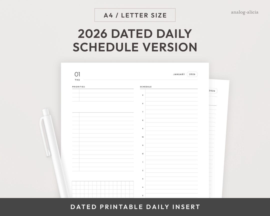 A4/letter 2026 Day on 1 Page Printable Insert | Dated Daily Planner ...
