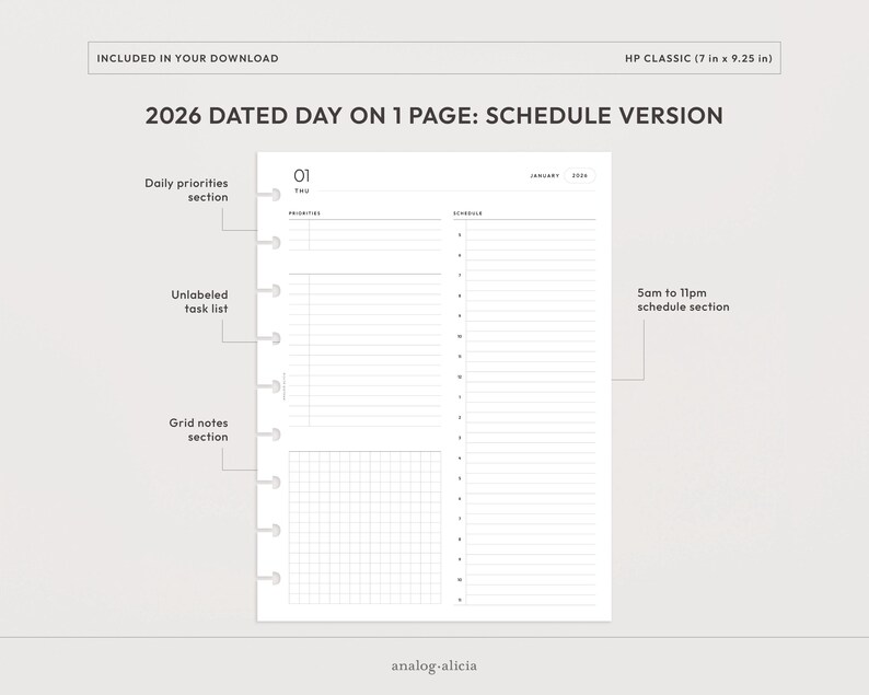 HP Classic 2026 Day on 1 Page Printable Insert | Dated Daily Planner ...