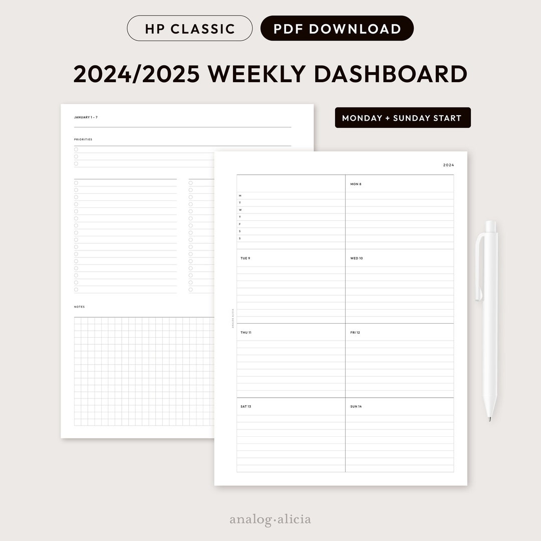 HP Classic 2024 & 2025 Dashboard Layout Weekly Planner Printable ...