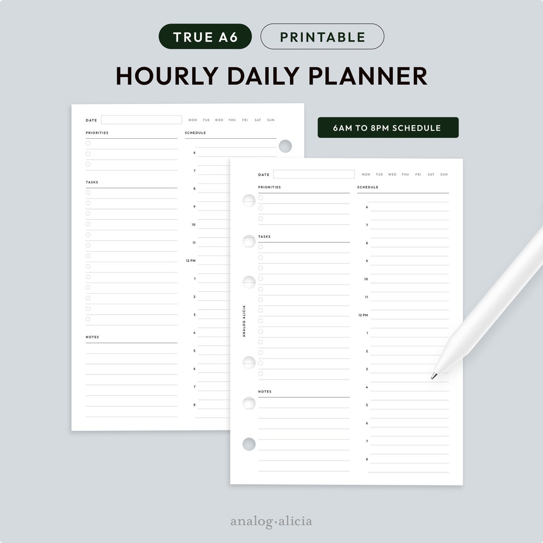 A6 Hourly Daily Printable Planner Insert | Hourly Daily Routine ...