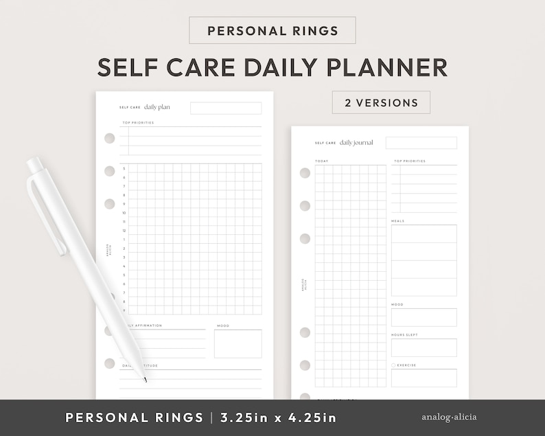 Personal Daily Planner & Journal Self Care Planner Printable Set of 2 ...