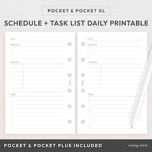 Pocket/Pocket XL Day on 1 Page Daily Planner Printable with Schedule and Task List | Horizontal Daily Productivity Planner Insert | D01P-02