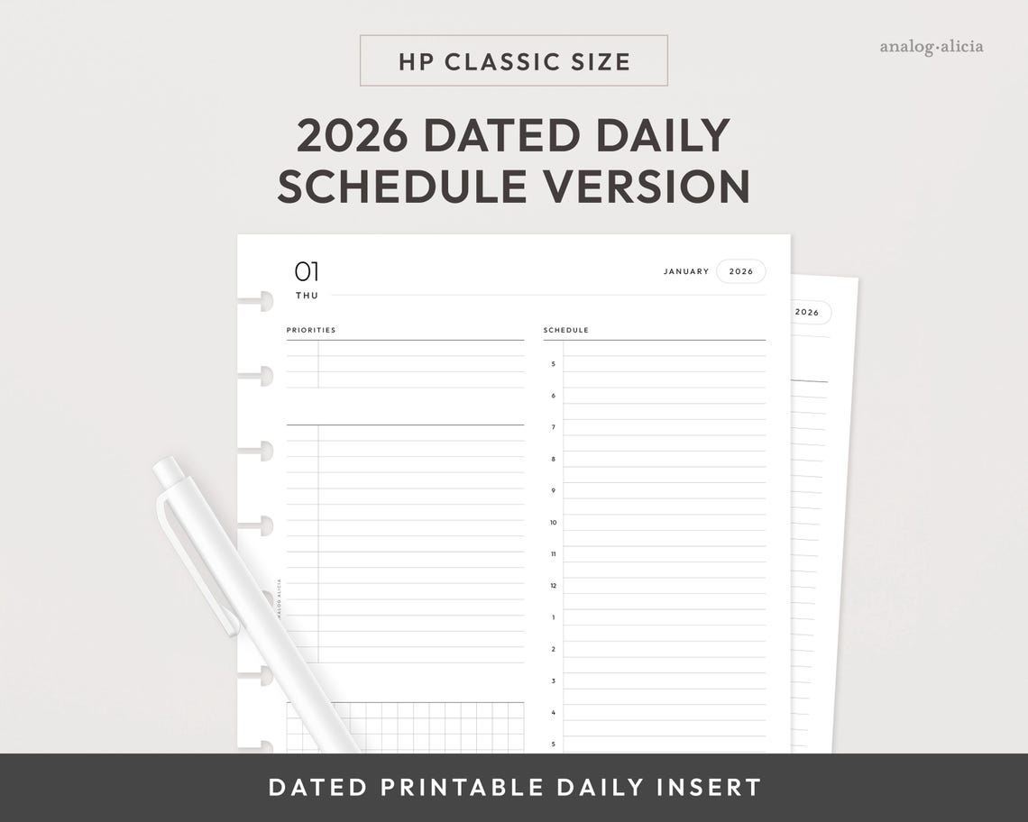 HP Classic 2026 Day on 1 Page Printable Insert | Dated Daily Planner ...