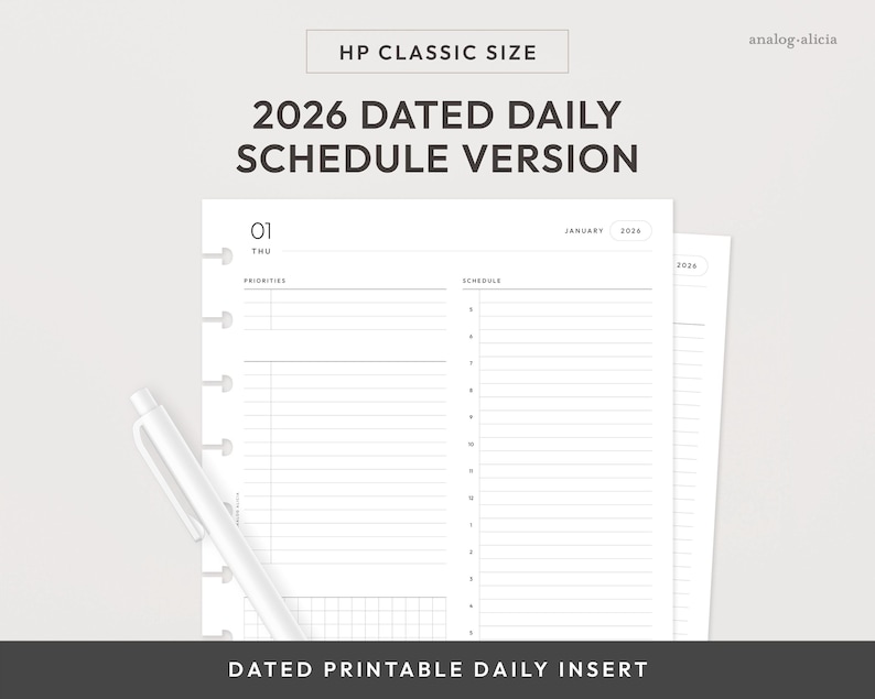 HP Classic 2026 Day on 1 Page Printable Insert | Dated Daily Planner ...