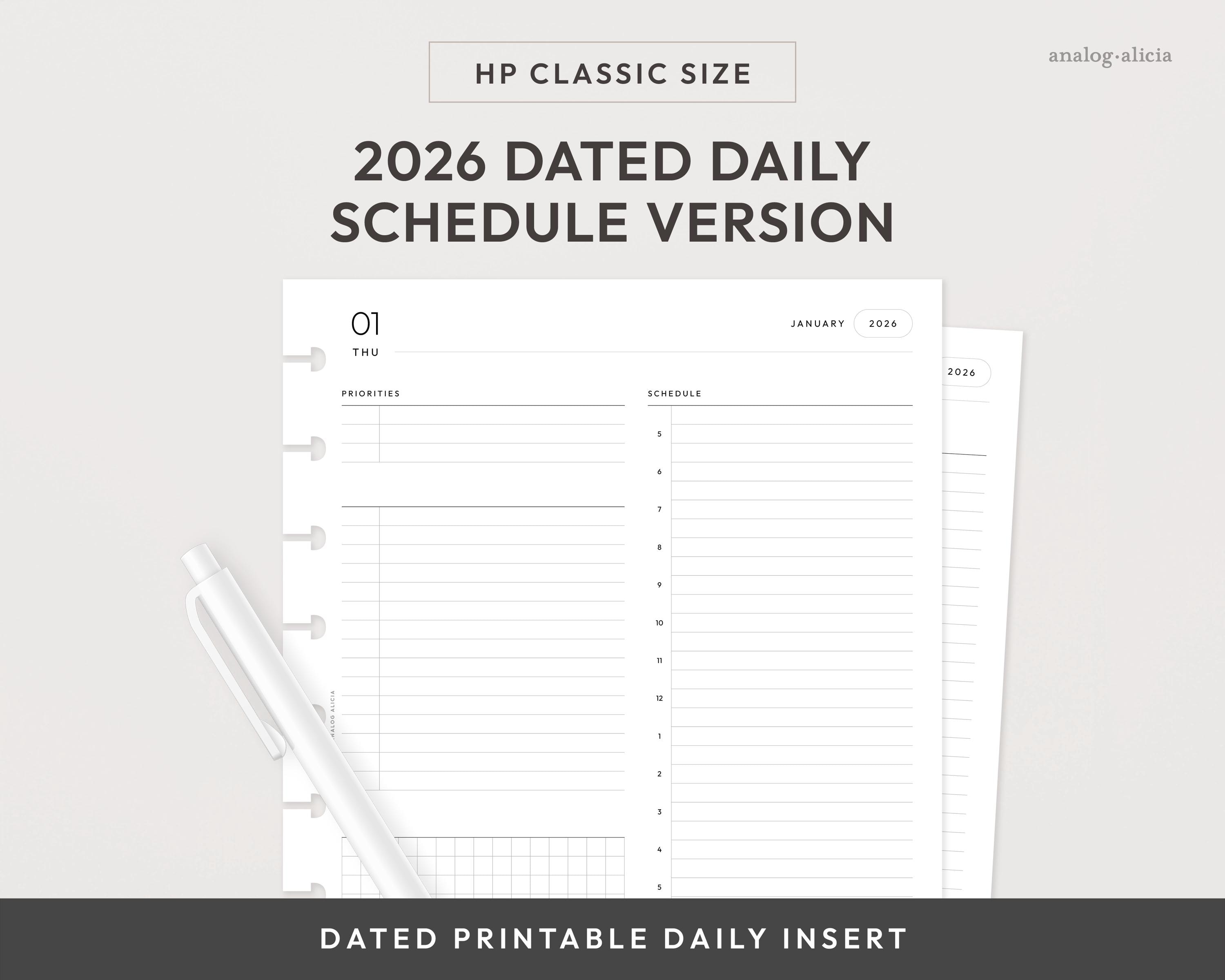 HP Classic 2026 Day on 1 Page Printable Insert | Dated Daily Planner ...