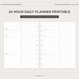 HP Classic 24 Hour Daily Printable Planner Insert | Hourly Time ...