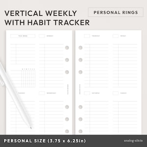 Personal Week on 2 Pages Vertical List Style Weekly with Habit Tracker Printable | Undated At A Glance Planner Insert | WO2P-02