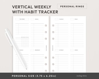 Personal Week on 2 Pages Vertical List Style Weekly with Habit Tracker Printable | Undated At A Glance Planner Insert | WO2P-02