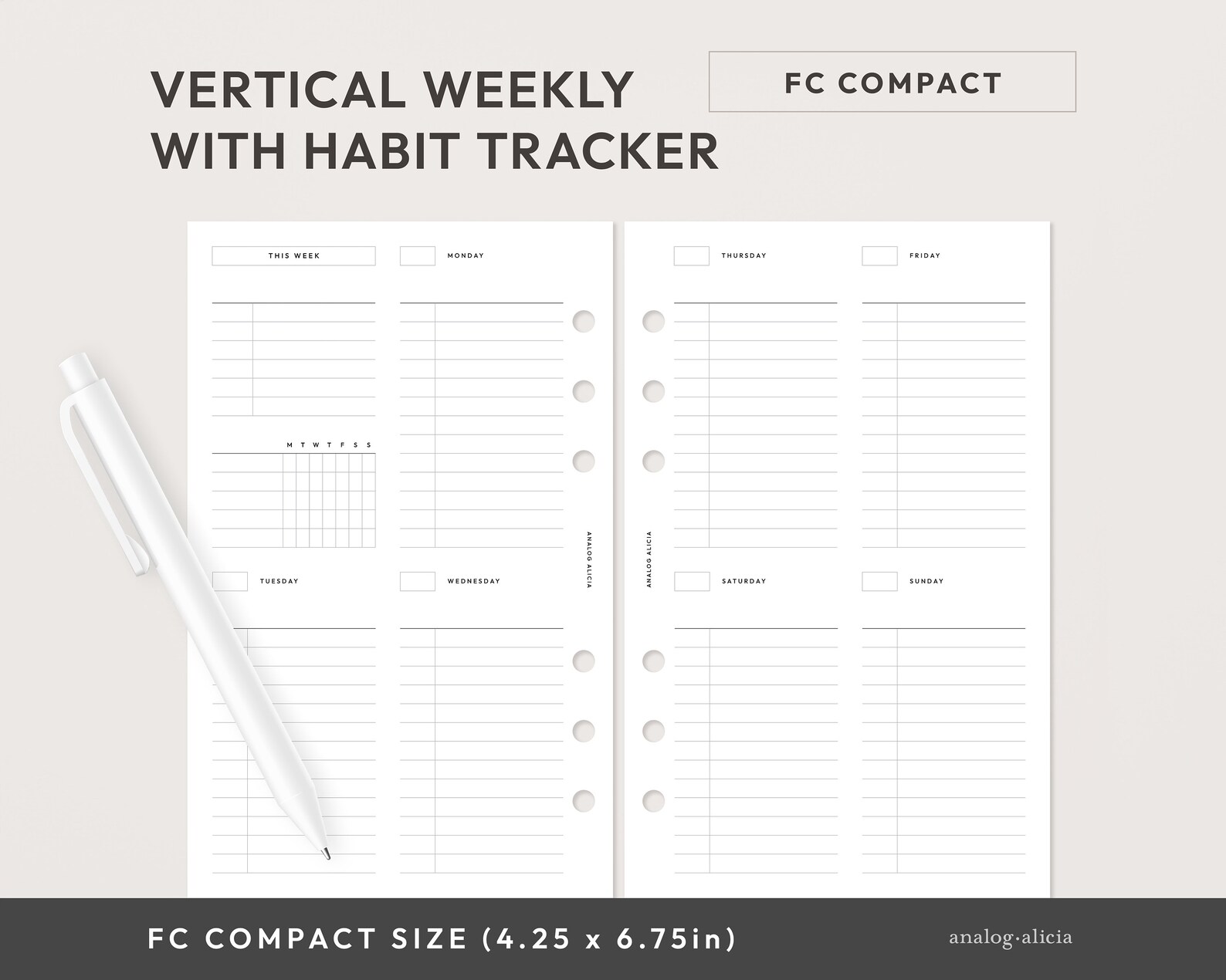 FCC Week on 2 Pages Vertical List Style Weekly With Habit Tracker ...