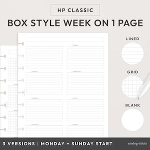 HP Classic Box Style Week on 1 Page Weekly Printable Planner Inserts ...