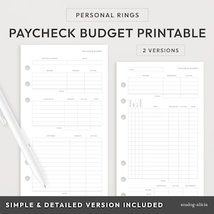 Personal Budget By Paycheck Printable in 2 Versions – Simple & Detailed Budget Printable | Bi-Weekly Budget Planner | Personal Rings Inserts