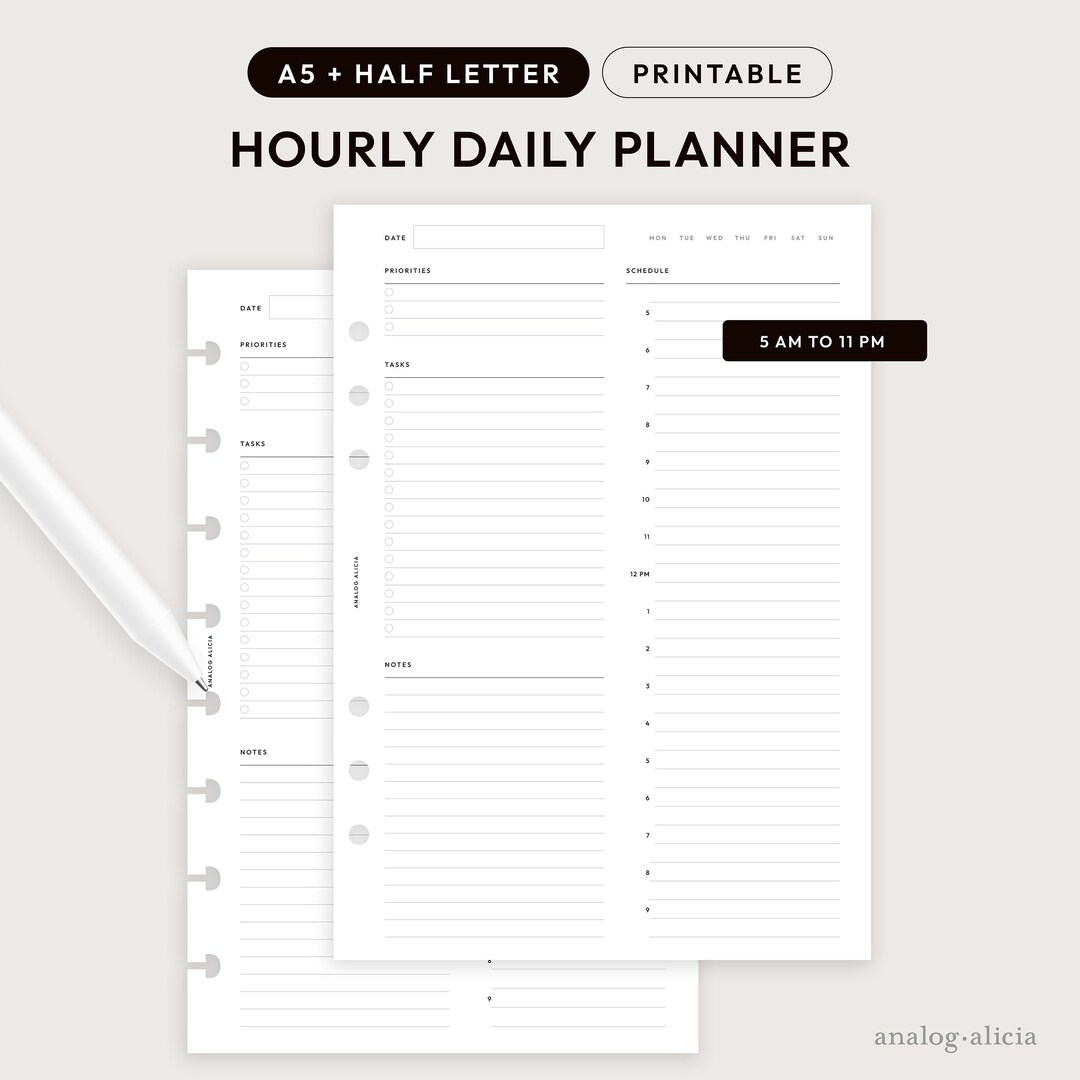 Daily Routine Half Term A5/half Letter Hourly Daily Planner Printable | Daily Routine Schedule ...