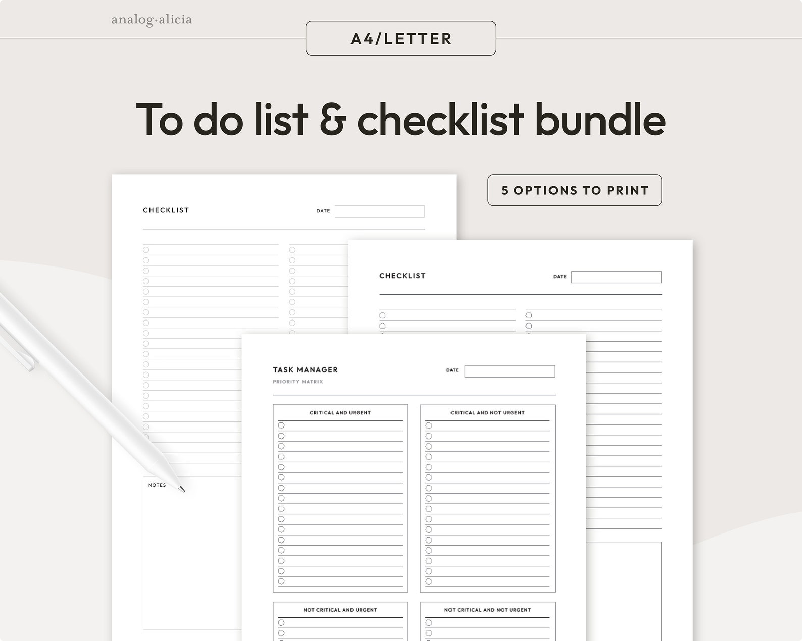 Task Manager Checklist Printable Insert Bundle – Set of 5 | Priority ...