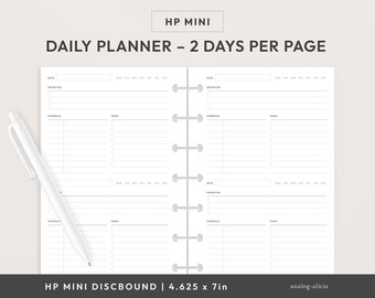 HP Mini 2 Days Per Page Daily Printable with Schedule and Task List | Horizontal Daily Planner Insert | 2DPP-01 | HP Mini Discbound