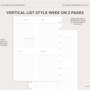 HP Classic Week on 2 Pages Vertical List Style Weekly With Habit ...