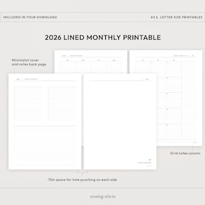 A4/Letter Size 2026 & 2027 Lined Month on 2 Page Printable Planner | Monday and Sunday Start | MO2P Minimalist Layout (Digital Download) image 2