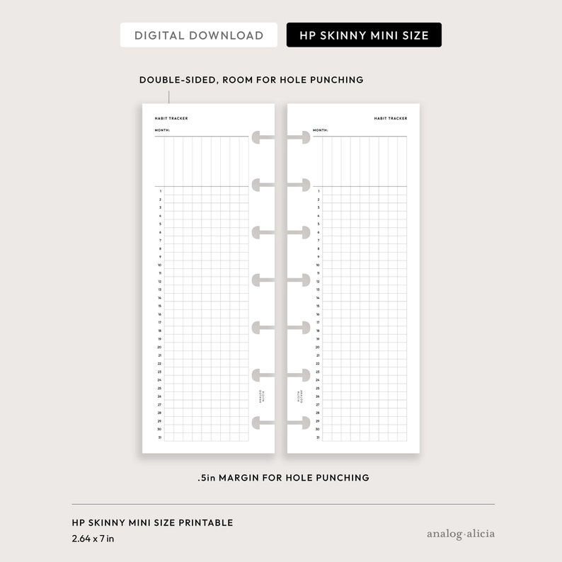HP Skinny Mini Monthly Habit Tracker Printable Planner Insert | Digital ...