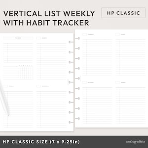 HP Classic Week on 2 Pages Vertical List Style Weekly with Habit Tracker Printable | Undated Week At A Glance Planner Insert | WO2P-02