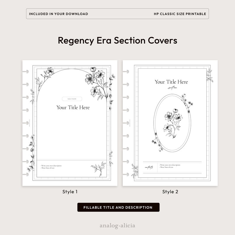 HP Classic Fillable Floral Section Covers and Table of Contents ...