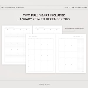 A4/Letter Size 2026 & 2027 Lined Month on 2 Page Printable Planner | Monday and Sunday Start | MO2P Minimalist Layout (Digital Download) image 3