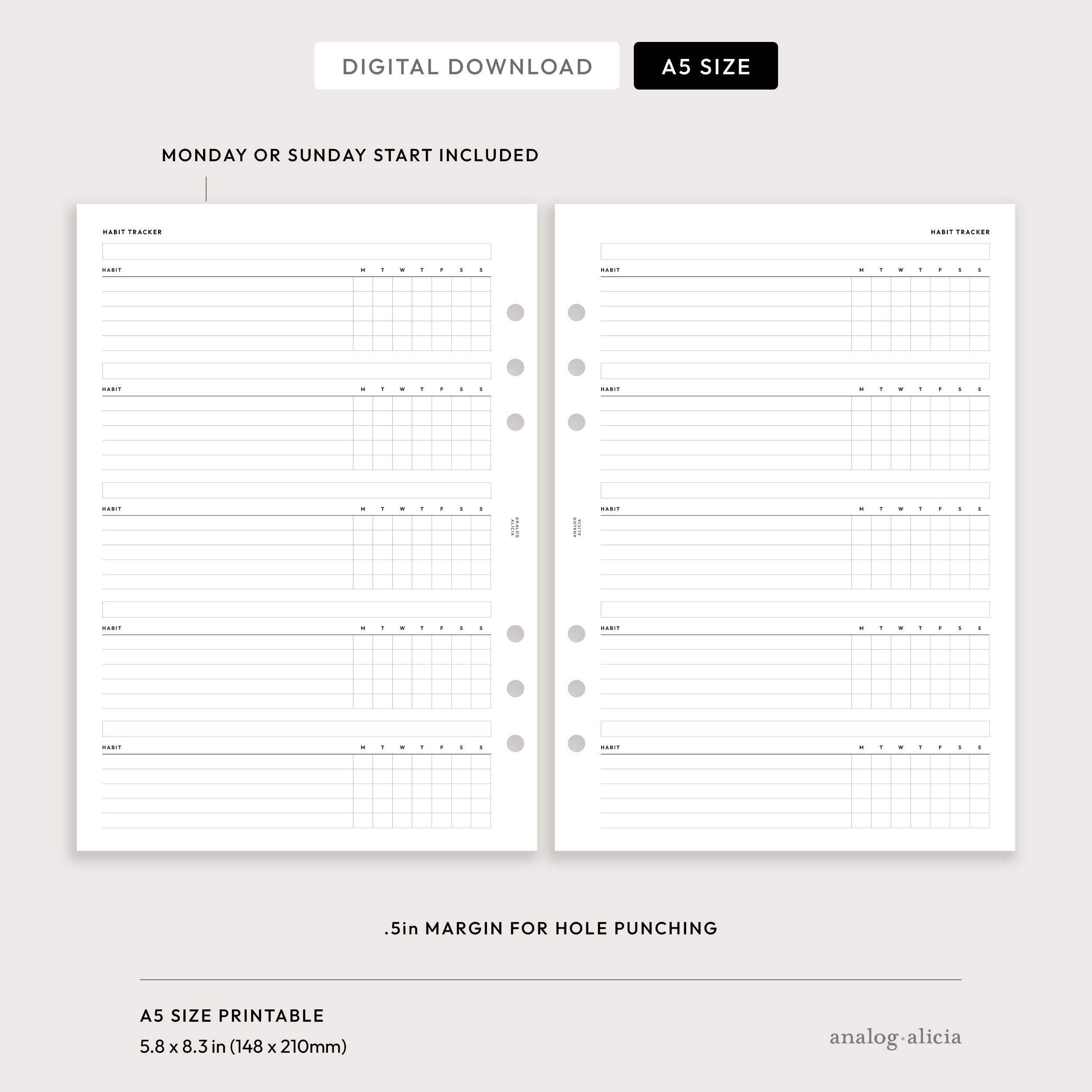 A5 Weekly Habit Tracker No.1 Printable Planner Insert | Weekly Routine ...