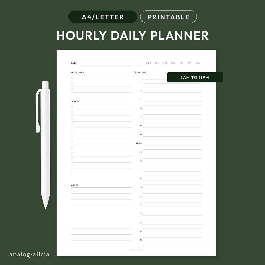 A4 / Letter Size Daily Hourly Routine Productivity Planner Insert ...