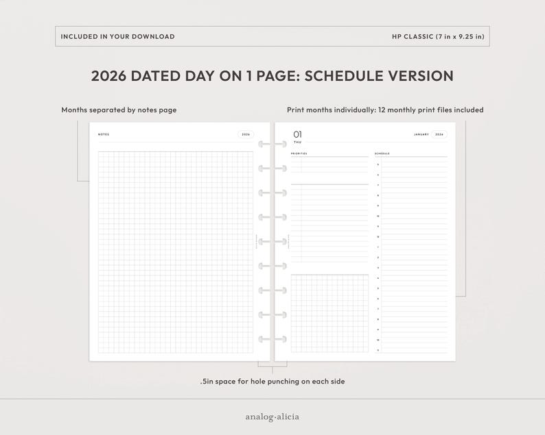 HP Classic 2026 Day on 1 Page Printable Insert | Dated Daily Planner ...