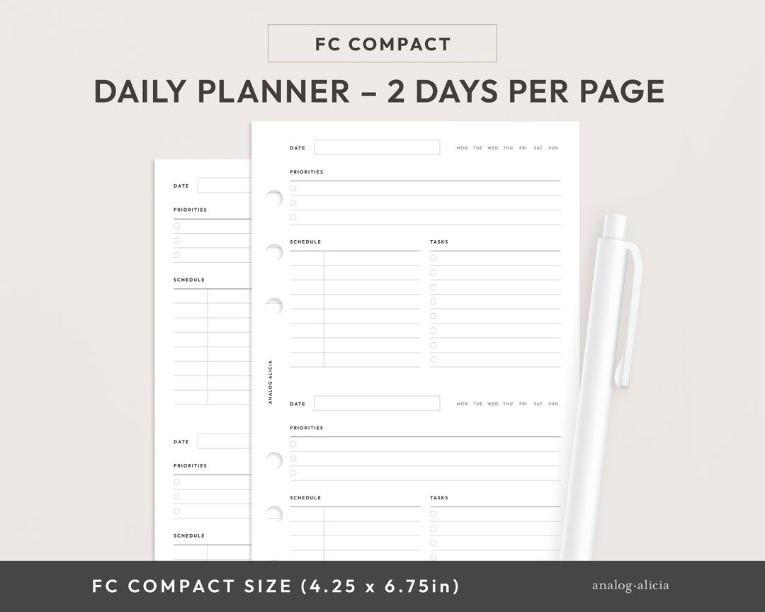 FCC 2 Days per Page Daily Printable With Schedule and Task List ...