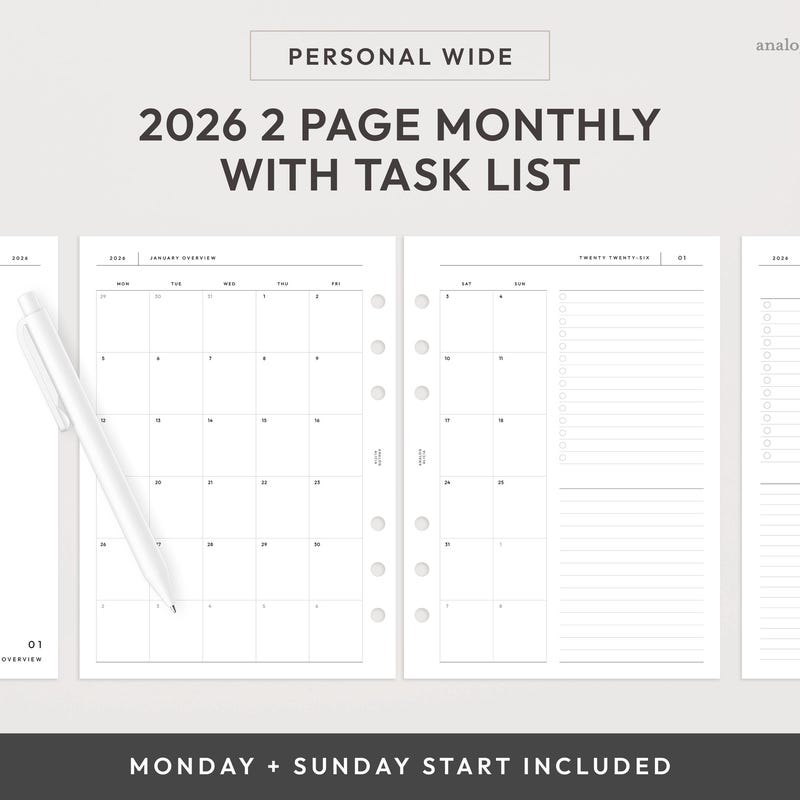 Personal Wide 2026 Calendar - Etsy UK